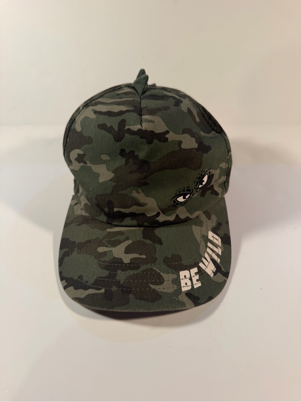 Camouflage Kids Baseball Cap with 'Be Wild' Accent - Green